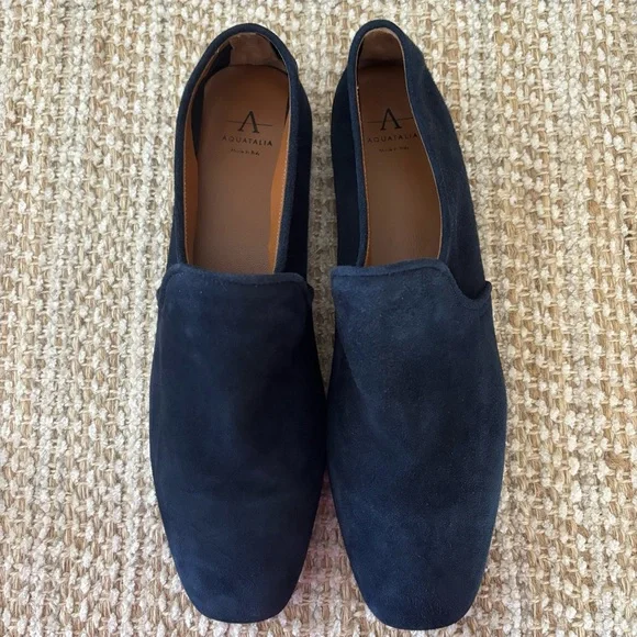 Aquatalia Revy‎ Navy Blue Suede Loafers Women’s Size 10 Smoking Driving Shoes - Picture 3 of 10
